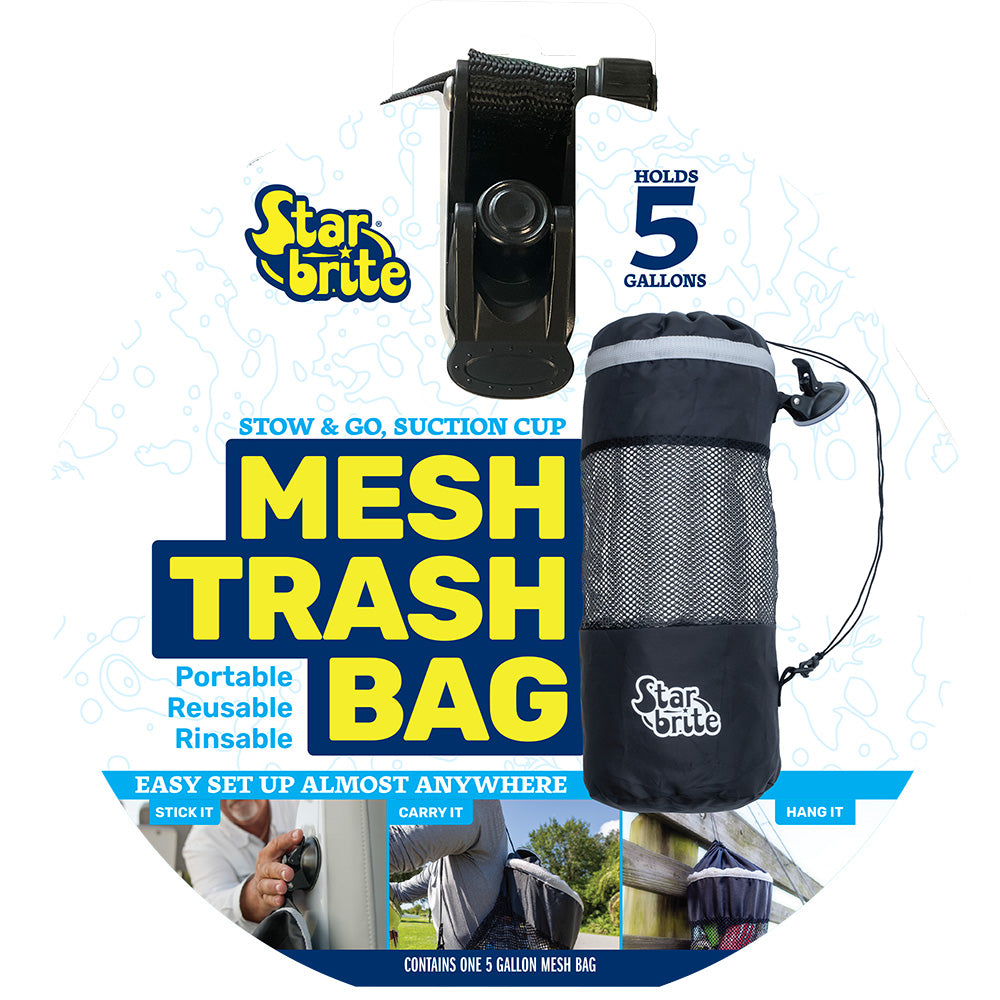 Star brite Mesh Trash Bag wLocking Suction Cup Litter Guard Cinch Tie 5 Gallons 52074