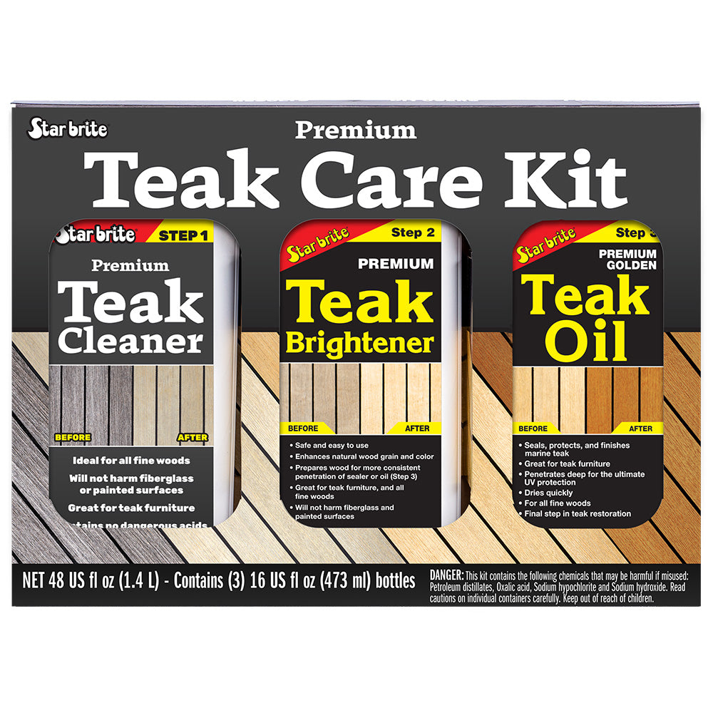 Star brite Premium Teak Care Kit Step 1 Step 2 Step 3 16 oz 81216