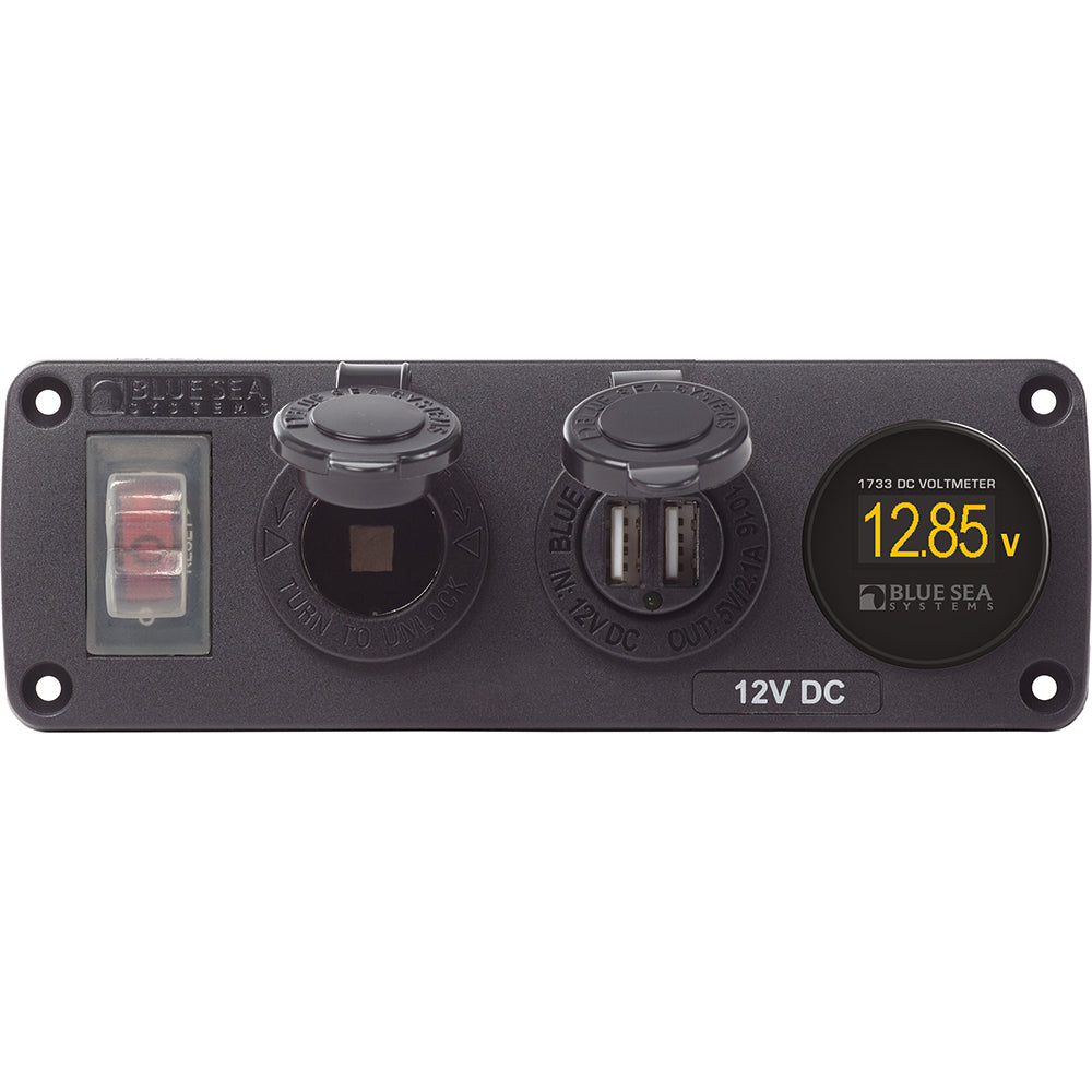 Blue Sea 4366 Water Resistant USB Accessory Panel Circuit Breaker 12V Socket Dual USB Charger Mini Voltmeter 4366
