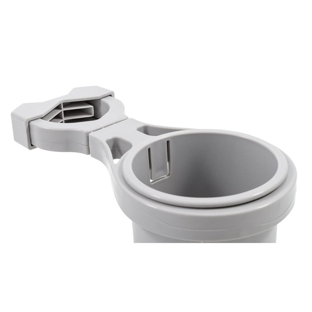 Camco ClampOn Rail Mounted Cup Holder Small for Up to 114 Rail Grey 53093