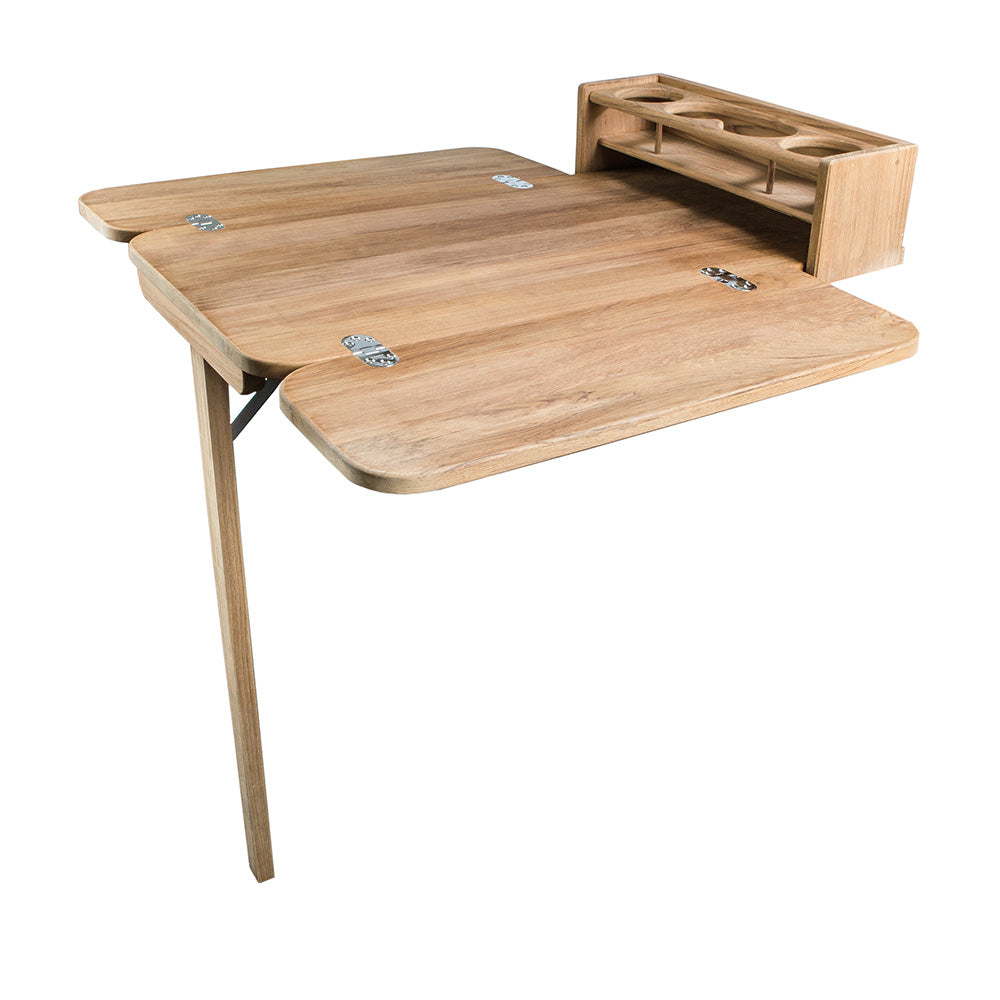 Whitecap Cockpit Table wFolding Leaves 4 Cupholders Teak 61392C