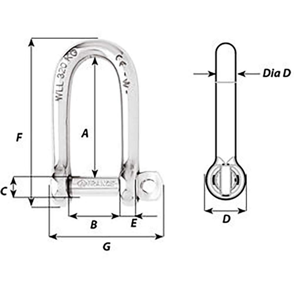 Wicahrd SelfLocking Long D Shackle Diameter 5mm 316 1212W