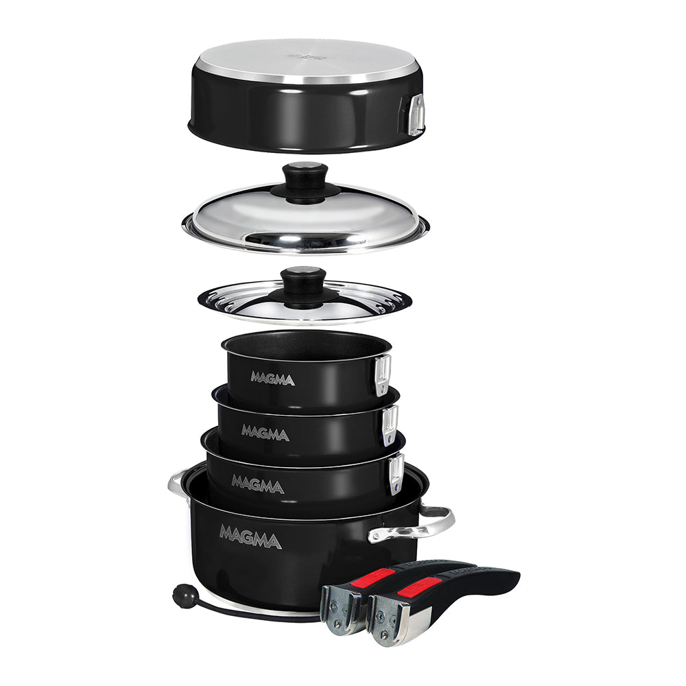 Magma Nestable 10 Piece Induction NonStick Enamel Finish Cookware Set Jet Black A10366JB2IN