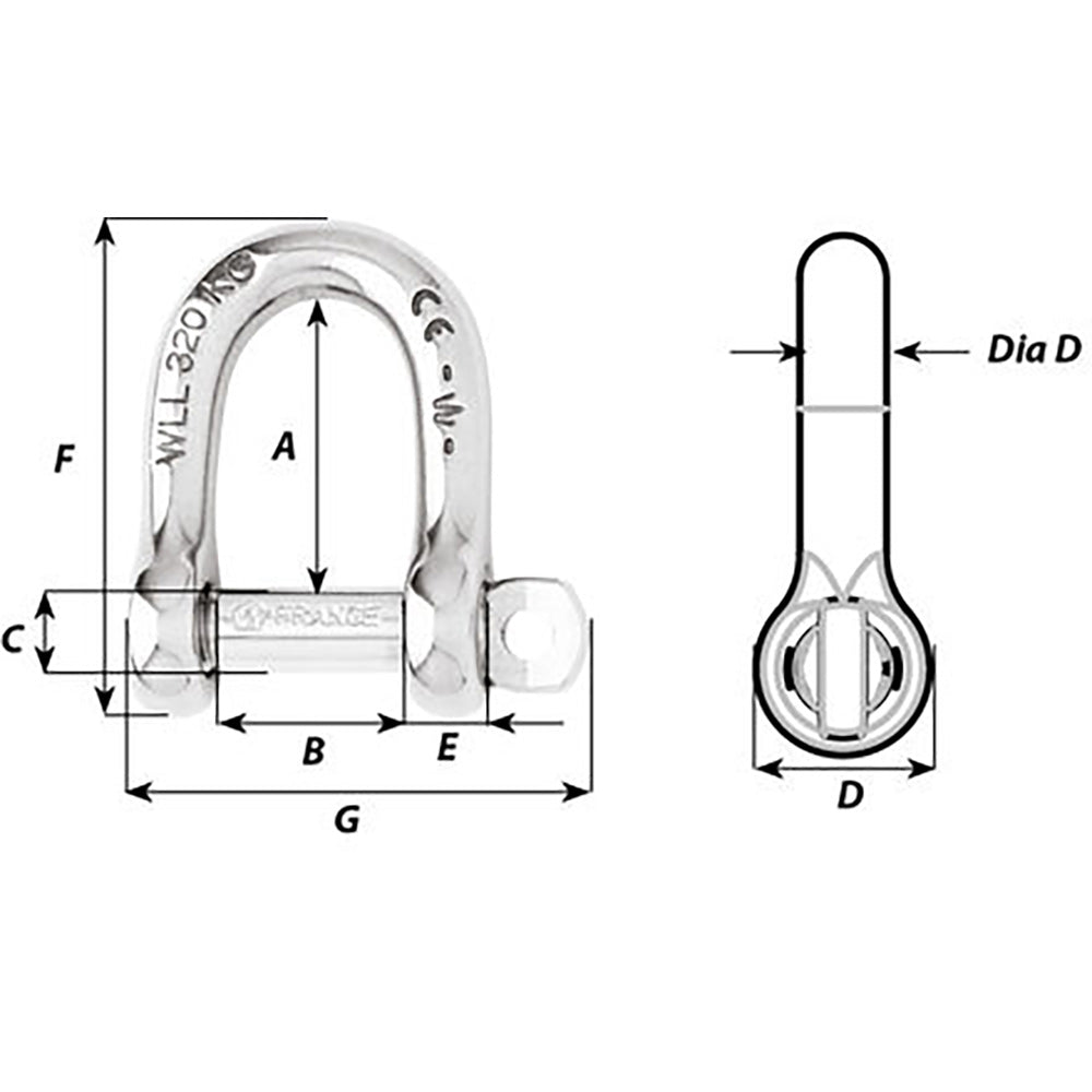 Wichard Not SelfLocking D Shackle 14mm Diameter 916 1207W