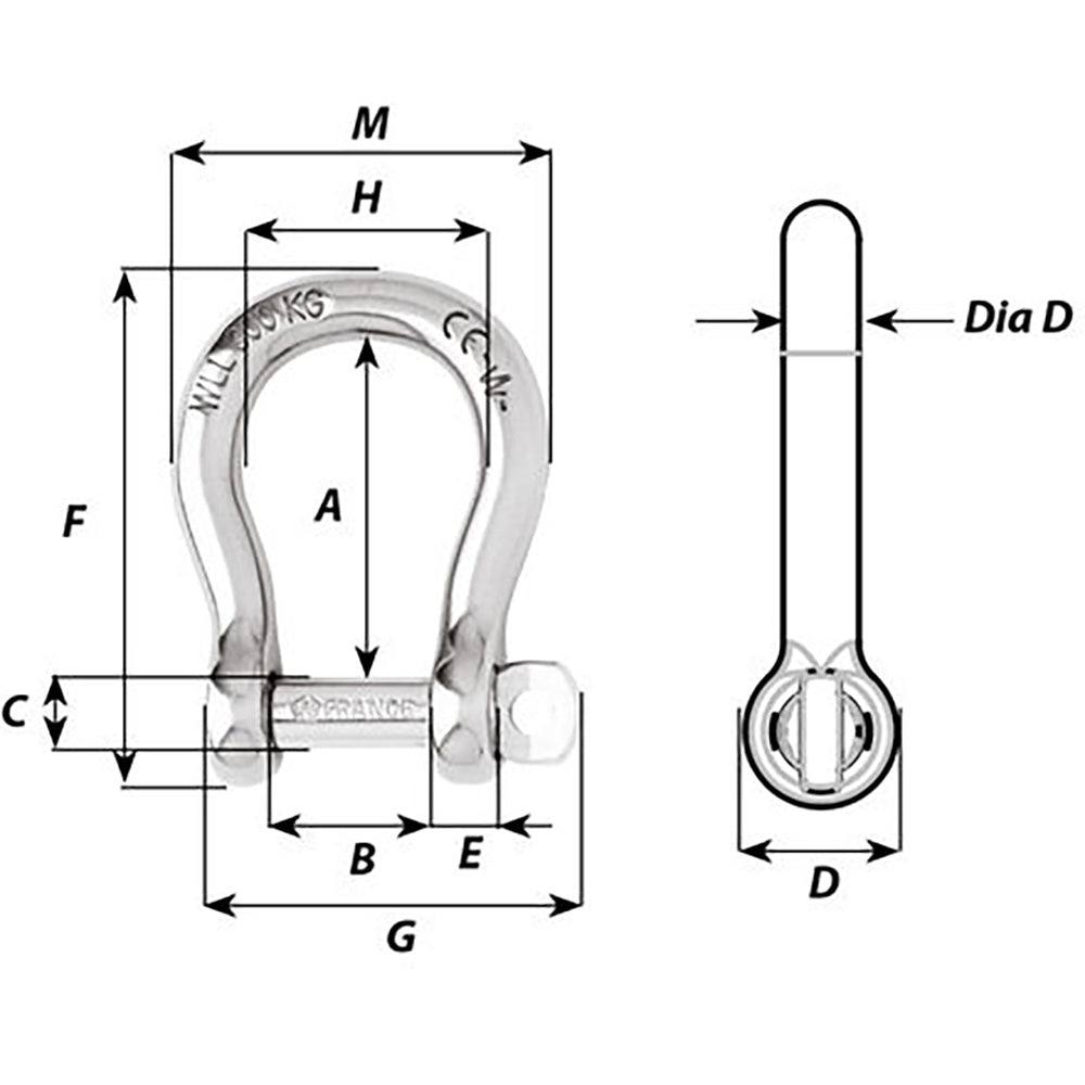 Wichard Not SelfLocking Bow Shackle 16mm Diameter 58 1247W