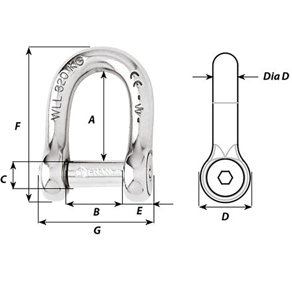 Wichard SelfLocking Allen Head Pin D Shackle 6mm Diameter 14 1303W
