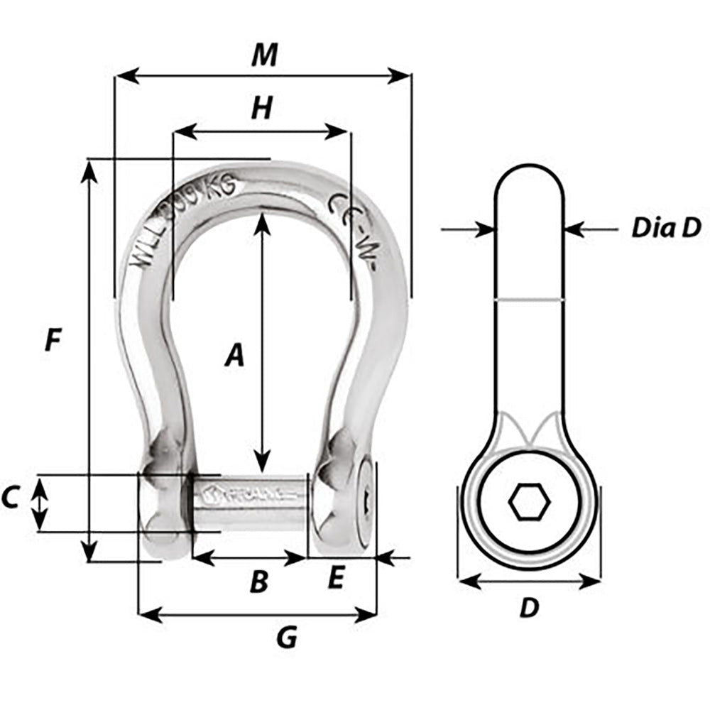 Wichard SelfLocking Allen Head Pin Bow Shackle 12mm Diameter 1532 1346W