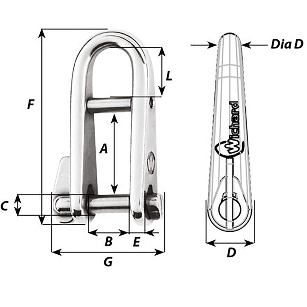 Wichard HR Key Pin Shackle With Bar 8mm Pin Diameter 91434W