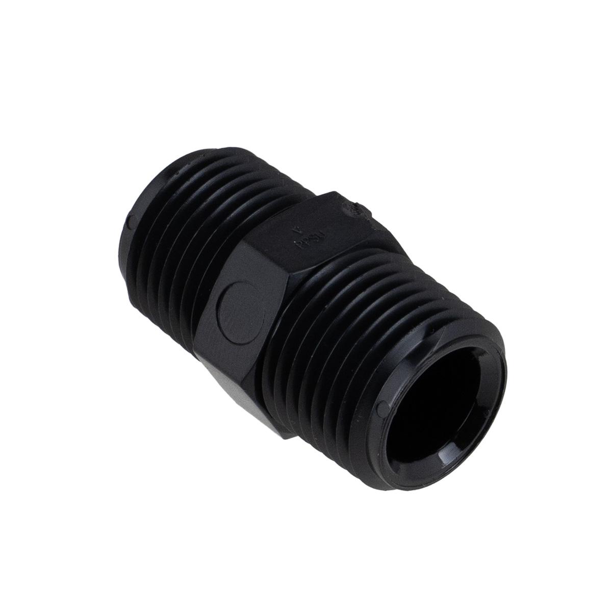 B&B Molders Straight Coupler, Coned 1/2” M x 1/2” M Swivel Fitting Nautilus Connection : BBT-721-002-00014