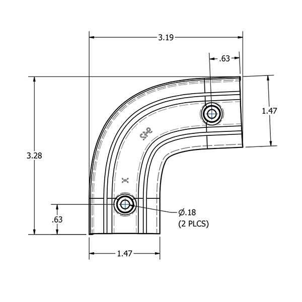 2" Radius Top Rear Corner Extrusion Cover, Black : BBT-722-023-00046