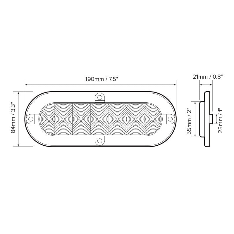 LED Oval Tail Light With Red Reflector Trim Ring : DL-T6SR1-1PK
