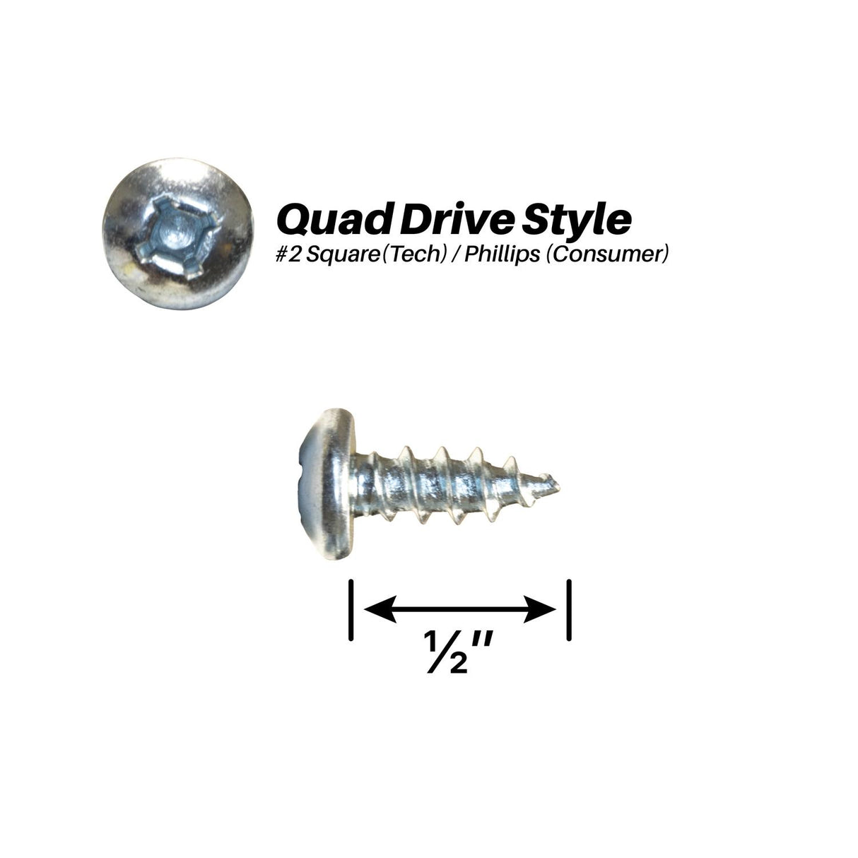 500 Pack of 10 X 1/2 Pan Quad Type A Screws, ZINC : SP-1012PQAZ-500