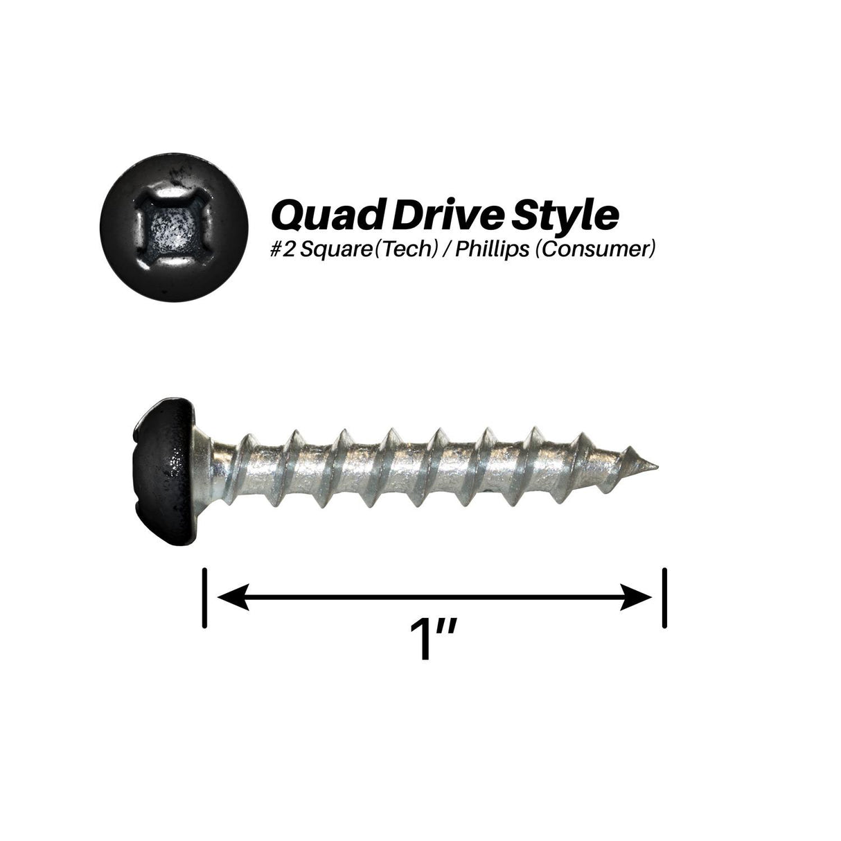 500 Pack - #8 x 1" Pan, Quad, Deep Thread - Black : SP-81PQDT2000-500