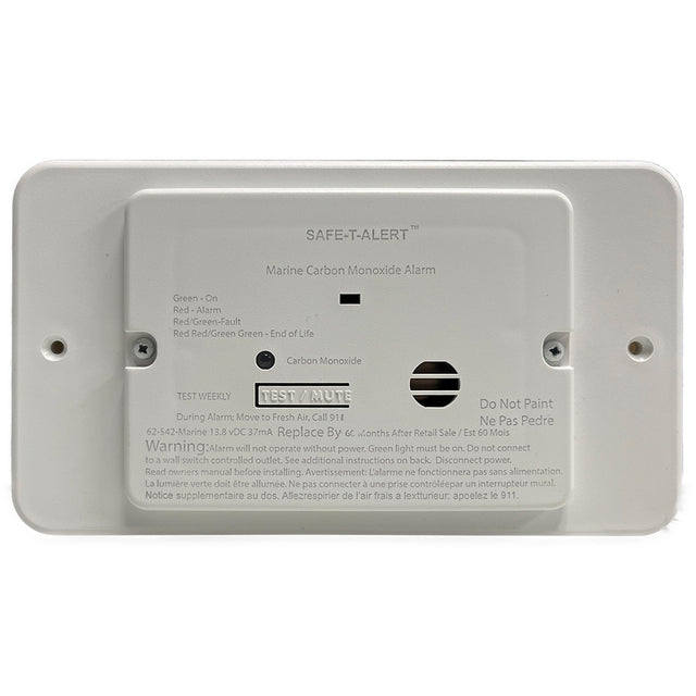 SafeTAlert 62 Series Marine Carbon Monoxide  Flush Mount  White  12V wTrim Ring 62542TRWTM