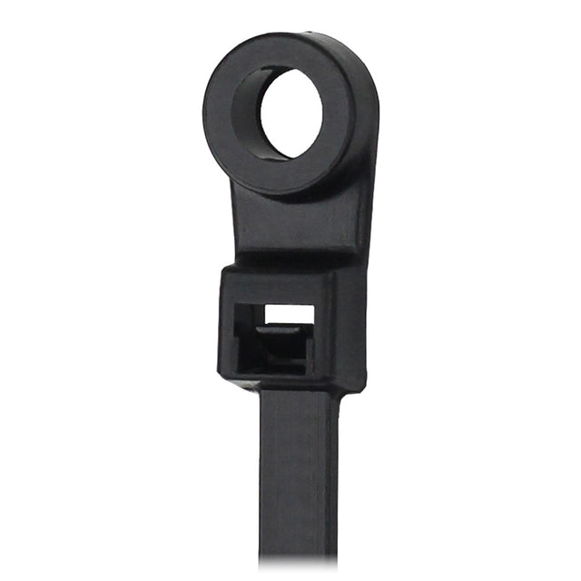 Pacer 8 Cable Tie wMounting Ring  Black  50lb Tensile Strength  2 Bundle Diameter  100 Piece Bag CTMR2S100BK