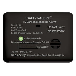 SafeTAlert 62 Series Carbon Monoxide Alarm  12V  RV Surface Mount  Black 62541BL