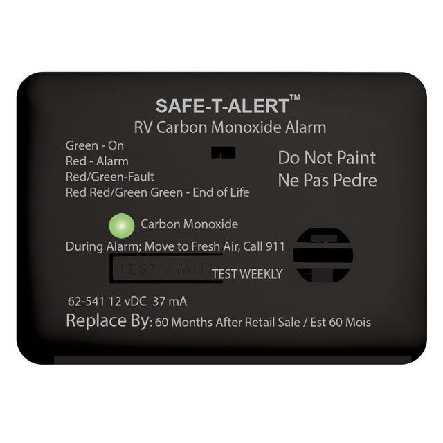 SafeTAlert 62 Series Carbon Monoxide Alarm  12V  RV Surface Mount  Black 62541BL