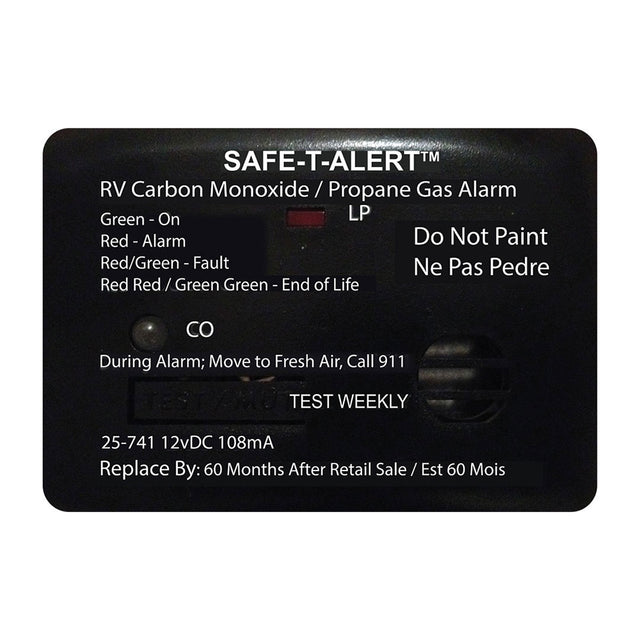 SafeTAlert 25 Series Surface Mount Dual Carbon MonoxidePropane Alarm  12V Hardwire  Black 25741BL