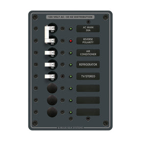 Blue Sea 8027 AC Main 6 Position Breaker Panel  White Switches 8027