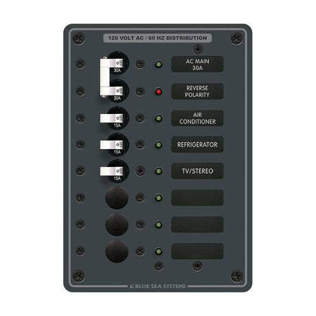 Blue Sea 8027 AC Main 6 Position Breaker Panel  White Switches 8027