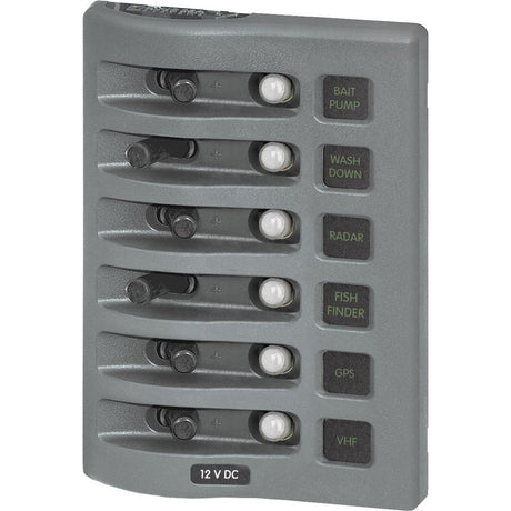 Blue Sea 4376 WeatherDeck Water Resistant Circuit Breaker Panel  6 Position  Grey 4376