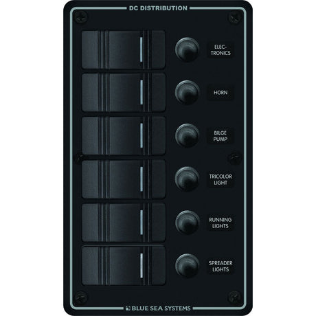 Blue Sea 8373 Water Resistant 6 Position  Black  Vertical Mount Panel 8373
