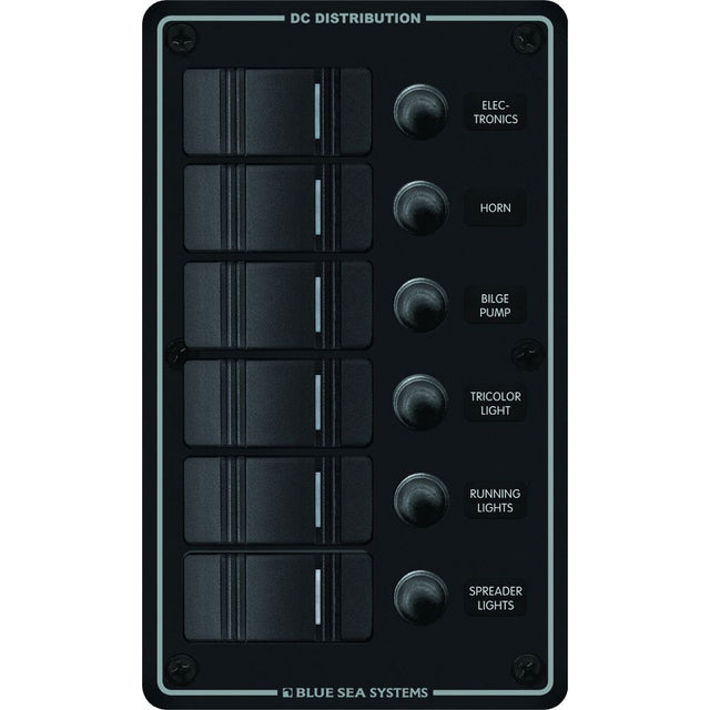 Blue Sea 8373 Water Resistant 6 Position  Black  Vertical Mount Panel 8373