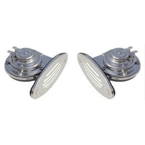 Schmitt Marine Mini Stainless Steel Dual DropIn Horn wStainless Steel Grills High  Low Pitch 10055