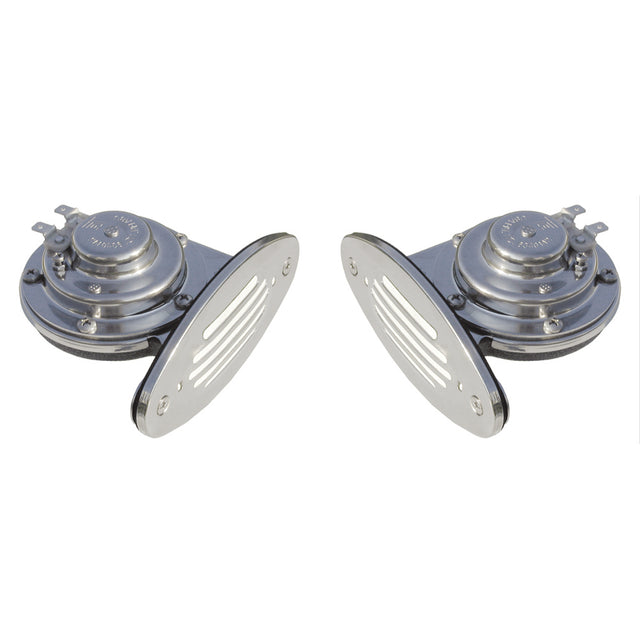 Schmitt Marine Mini Stainless Steel Dual DropIn Horn wStainless Steel Grills High  Low Pitch 10055