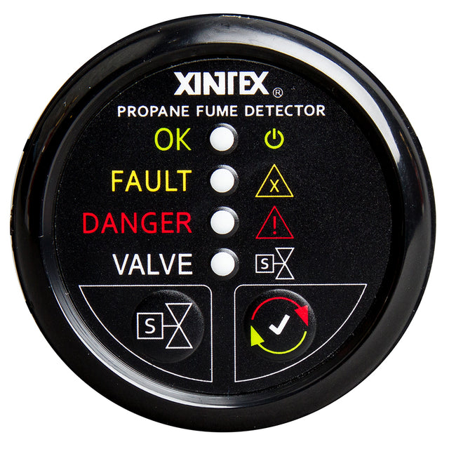 FireboyXintex Propane Fume Detector wAutomatic ShutOff  Plastic Sensor  No Solenoid Valve  Black Bezel Display P1BNVR