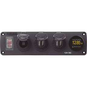 Blue Sea 4368 Water Resistant USB Accessory Panel  12V Socket 2x 21A Dual USB Chargers Mini Voltmeter 4368