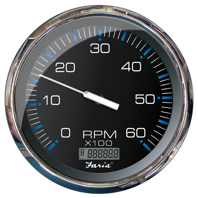 Faria Chesapeake Black 5 Tachometer wDigital Hourmeter  6000 RPM Gas Inboard 33763