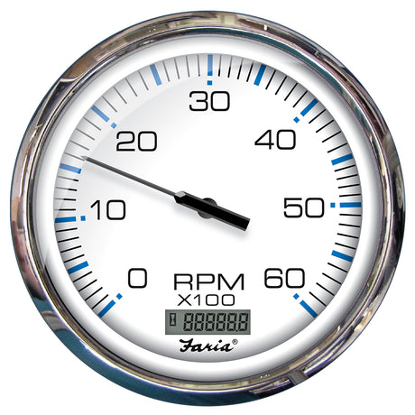 Faria Chesapeake White SS 5 Tachometer wDigital Hourmeter  6000 RPM Gas Inboard 33863