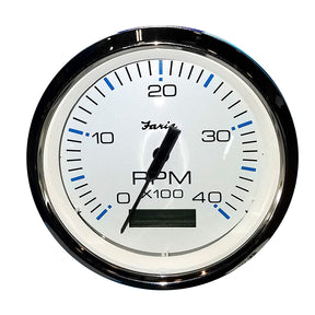 Faria Chesapeake White SS 4 Tachometer wHourmeter 4000 RPM Diesel Mech Takeoff  Var Ratio Alt 33834