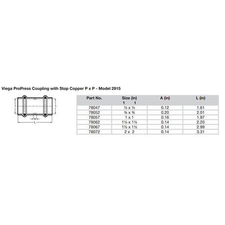 Viega ProPress 1 Copper Coupling wStop  Double Press Connection  Smart Connect Technology 78057