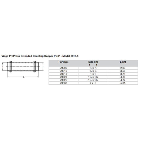 Viega ProPress 1 Extended Coupling wo Stop  Double Press Connection  Smart Connect Technology 79015