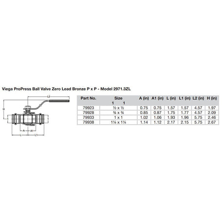 Viega ProPress 114 Zero Lead Bronze Ball Valve wStainless Stem  Double Press Connection  Smart Connect Technology 79938