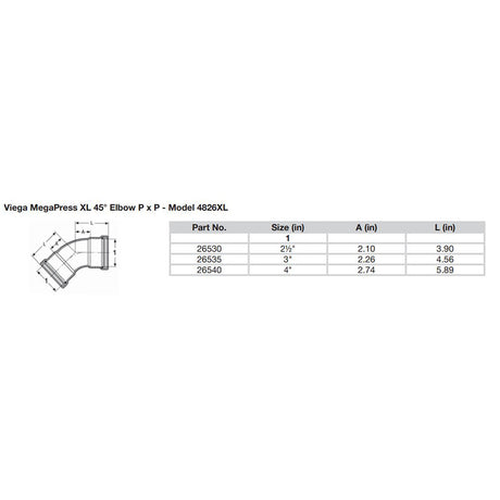 Viega MegaPress 212 45 Carbon Steel Elbow wFKM  Double Press Connection  Smart Connect Technology 26530