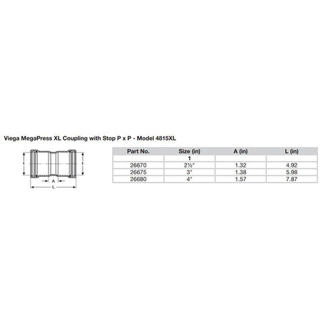 Viega MegaPress 3 Carbon Steel Coupling wStop wFMK Double Press Connection  Smart Connect Technology 26675