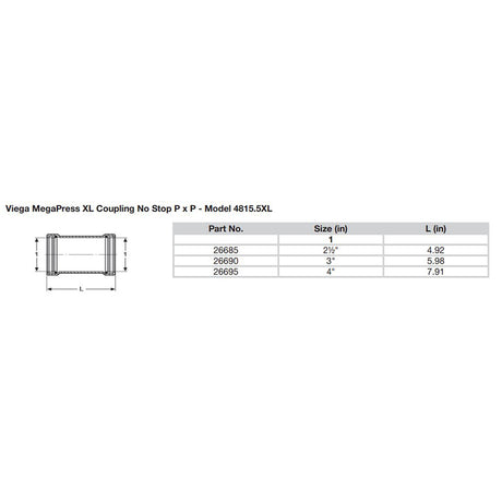 Viega MegaPress 4 Carbon Steel Coupling wo Stop wFMK  Double Press Connection  Smart Connect Technology 26695