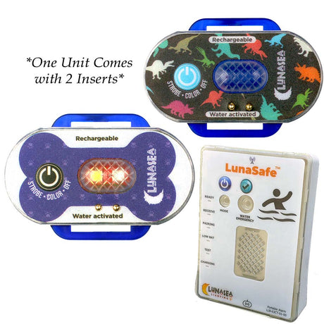 Lunasea ChildPet Safety Water Activated Strobe Light wRF Transmitter  Portable AudioVisual Receiver  Blue Case