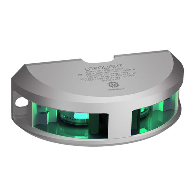 Lopolight Series 200018  Navigation Light  2NM  Vertical Mount  Green  Silver Housing 200018G2