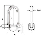 Wicahrd SelfLocking Long D Shackle  Diameter 5mm  316 1212W