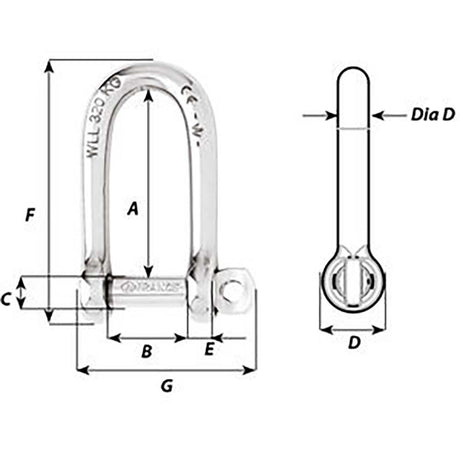Wicahrd SelfLocking Long D Shackle  Diameter 5mm  316 1212W