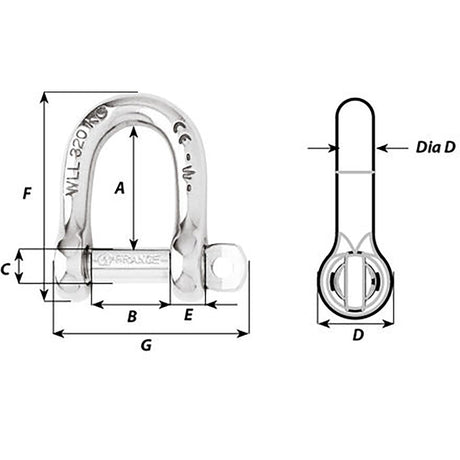 Wichard SelfLocking D Shackle  12mm Diameter  1532 1206W