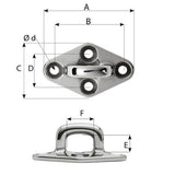 Wichard Diamond Pad Eye  Square  79mm Length 3764  M6 Screw 6655W