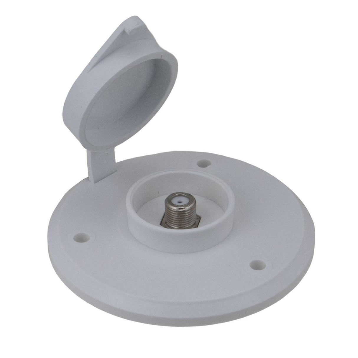B&B Molders Weatherproof Round Exterior Cable TV Plate with Cover, White : BBT-723-005-00041