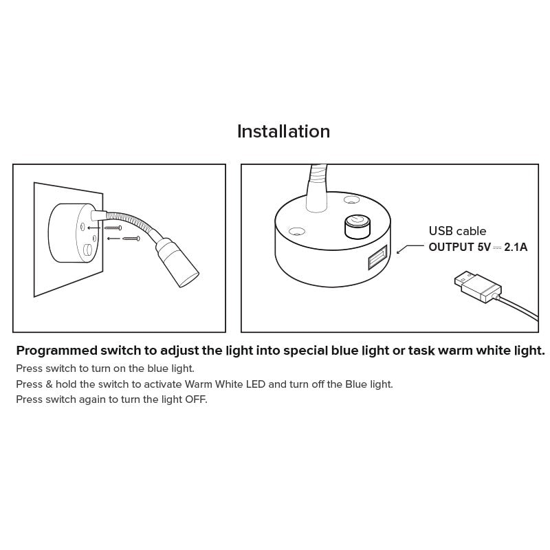 Dream Lighting LED Flexible Reading Light With USB Charge Port/Cool White - 6000K : DL-0012155-USB-CNB-1PK