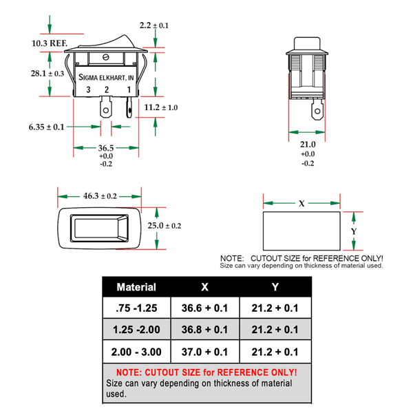 Sigma Switches Momentary ON / OFF / Momentary ON DPDT Replacement Switch, Black : EP-260S1BB-BLK