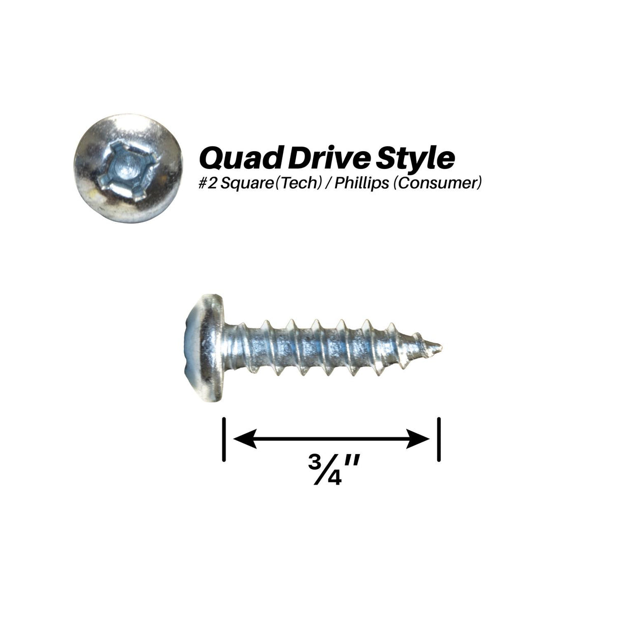 500 Pack of 10 X 3/4 Pan Quad Type A Screws, ZINC : SP-1034PQAZ-500